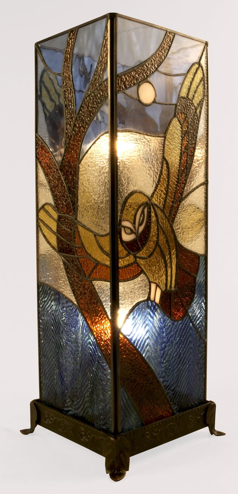 Owl Flying Square Tiffany Style Table Lamp