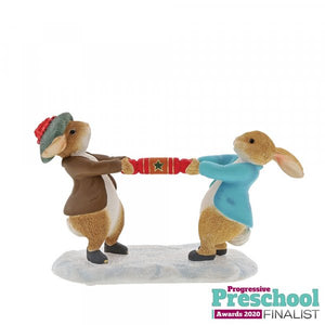 Peter Rabbit and Benjamin Pulling a Cracker Figurine