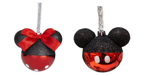 Disney Mickey & Minnie Mouse Red Glitter Christmas Tree Hanging Baubles