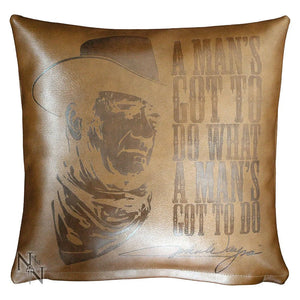 John Wayne Embossed Leather Cushion 36cm