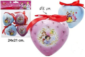 Disney Princess Heart Shape Plastic Christmas Baubles - 4 Pack