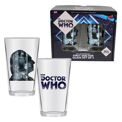 Doctor Who Anniversary First Doctor 16 oz. Glass Set of 2 - The Celebrity Gift Company