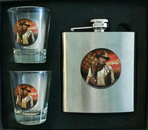 John Wayne Hip Flask and Shot Glass Gift Set - The Celebrity Gift Company