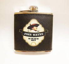 Load image into Gallery viewer, John Wayne Leather Hip Flask Shield - 5 OZ - - The Celebrity Gift Company
