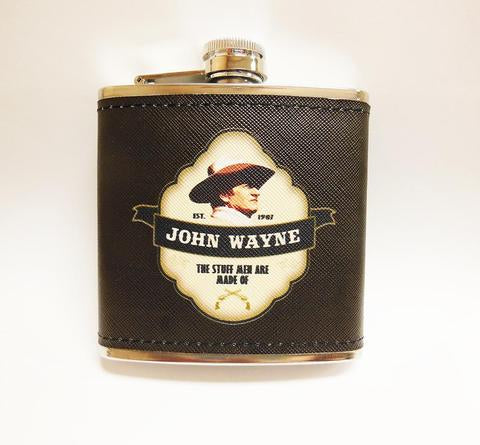 John Wayne Leather Hip Flask Shield - 5 OZ - - The Celebrity Gift Company