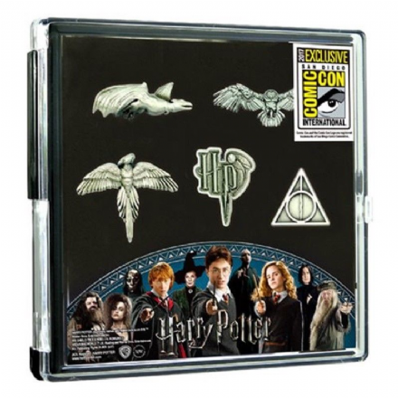 Harry Potter Pewter Pin 5-Pack, San Diego Comic-Con Exclusive in Display - The Celebrity Gift Company