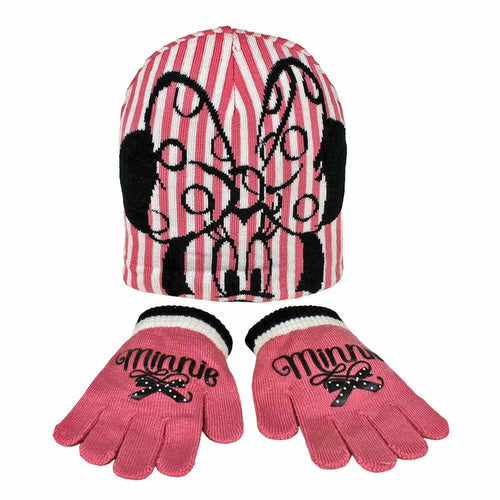 Disney Minnie Mouse Child/Girls Winter 2 Piece Pink & White Hat And Gloves Set - One size - The Celebrity Gift Company