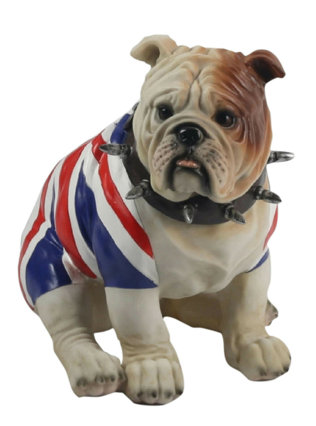 British Bulldog Union Jack Flag Spiked Collar Sitting Ornament