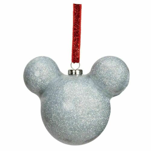 Disney Mickey Mouse Silver Glitter Christmas Tree Hanging Bauble