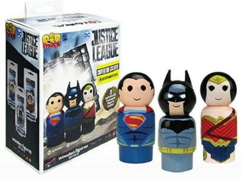 Justice League Pin Mate Wooden Figure Set of 3 - Convention Exclusive - The Celebrity Gift Company